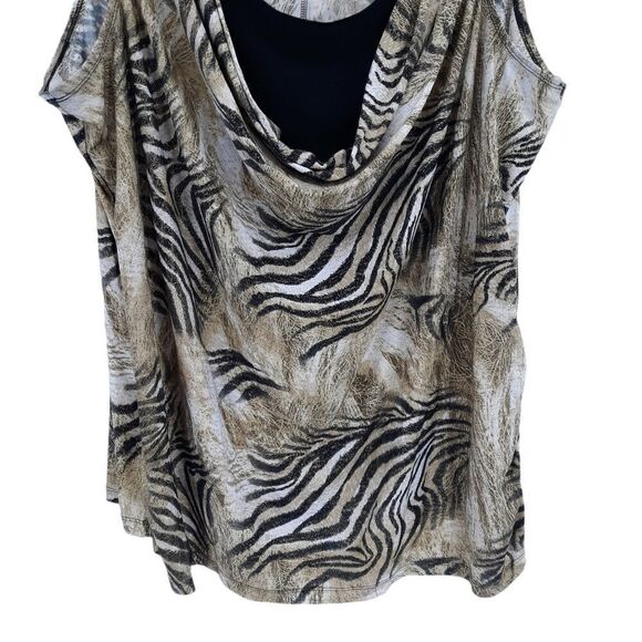 Vintage Top 3X Safari Animal Metallic Stretch Sleeveless Draped Scoop Beaded - Picture 4 of 14